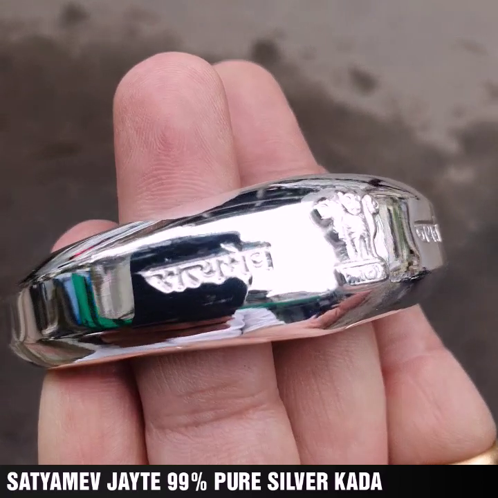 150gm PURE SILVER HANDMADE SATYAMEV JAYATE OPEN KADA FOR GENTS - Image 2