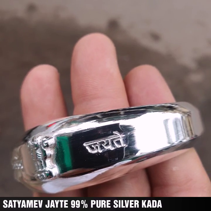 150gm PURE SILVER HANDMADE SATYAMEV JAYATE OPEN KADA FOR GENTS
