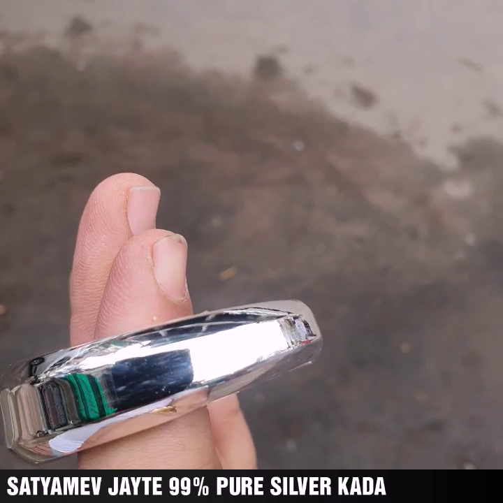 150gm PURE SILVER HANDMADE SATYAMEV JAYATE OPEN KADA FOR GENTS - Image 4