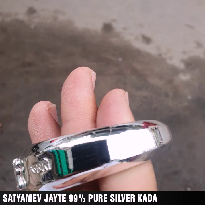 150gm PURE SILVER HANDMADE SATYAMEV JAYATE OPEN KADA FOR GENTS - Image 5