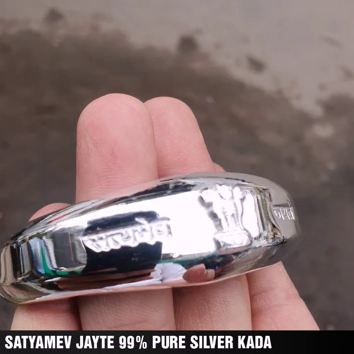150gm PURE SILVER HANDMADE SATYAMEV JAYATE OPEN KADA FOR GENTS - Image 6