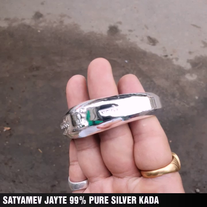 150gm PURE SILVER HANDMADE SATYAMEV JAYATE OPEN KADA FOR GENTS - Image 7