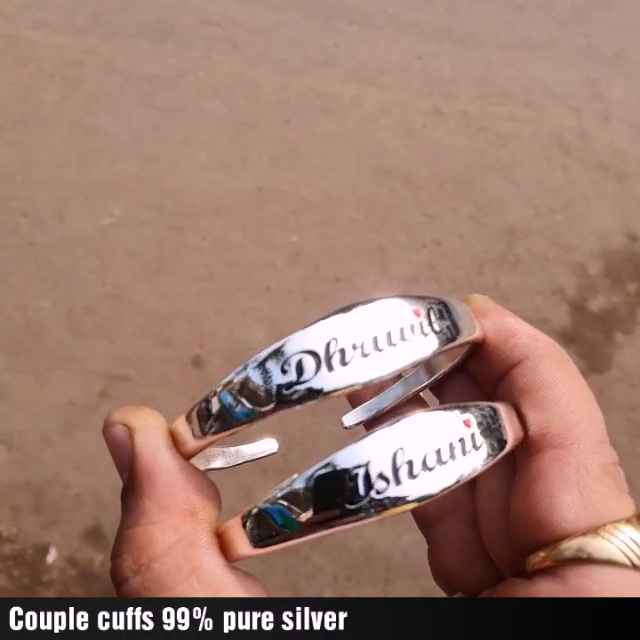 100gm 99% Pure SILVER NAME WRITTEN COUPLE KADA WIDTH 10mm - Image 3