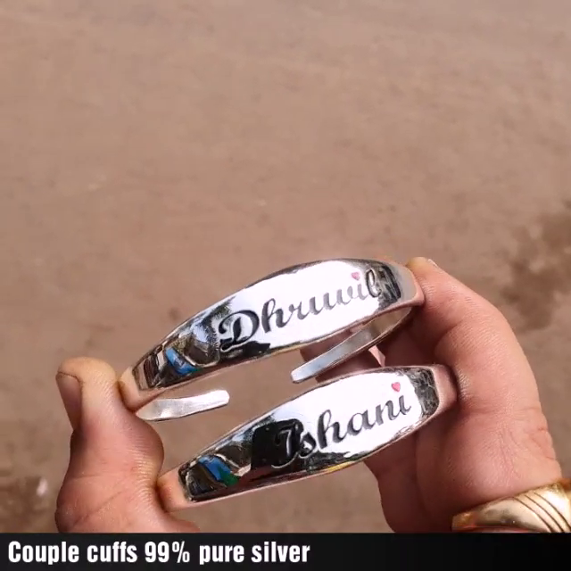 100gm 99% Pure SILVER NAME WRITTEN COUPLE KADA WIDTH 10mm